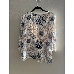 Emily Daniels‎ Women's Tan & Black Blouse XL long sleeve polyester round neck